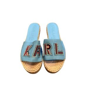 Karl Lagerfeld Caine Studded Espadrille Sandals BALTIC BLU Size 6.5 New